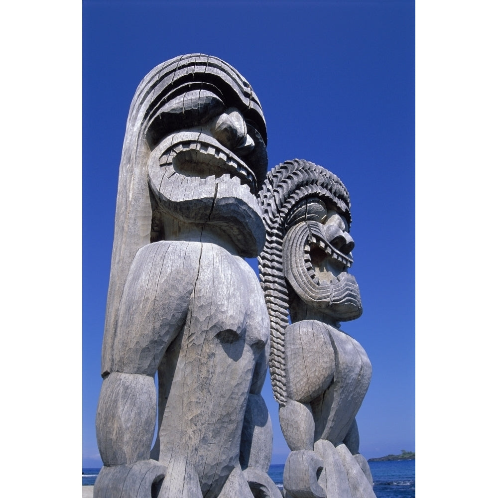 Hawaii Big Island Puuhonua O Honaunau Close-Up Of Wooden Statue Kii Poster Print Image 2