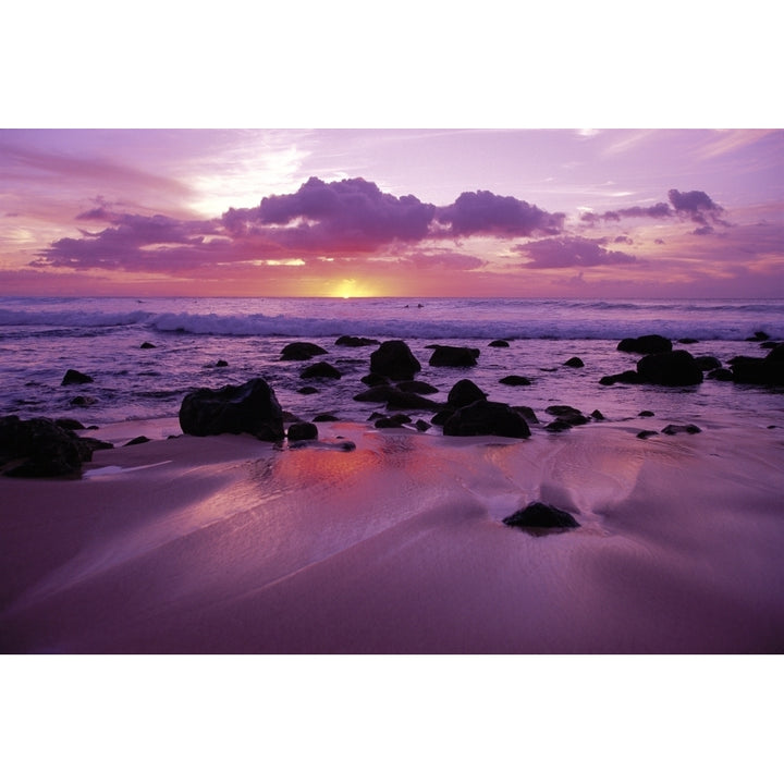 Hawaii Molokai West Shore Sunset On Horizon View From Shoreline Poster Print Image 1