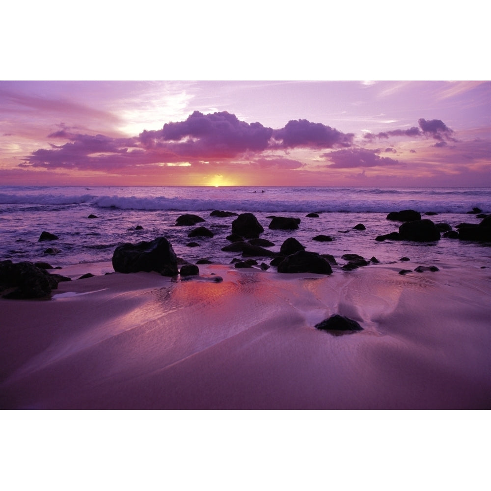 Hawaii Molokai West Shore Sunset On Horizon View From Shoreline Poster Print Image 2