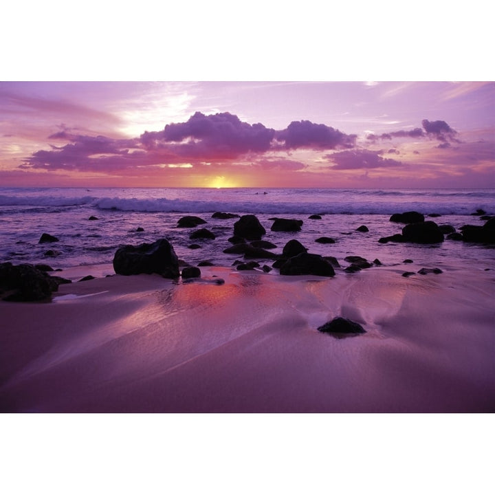 Hawaii Molokai West Shore Sunset On Horizon View From Shoreline Poster Print Image 1