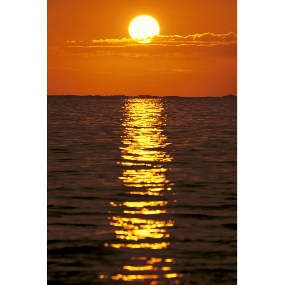 Sunset Reflections On Dark Ocean Water Sun Ball In Orange Sky Poster Print Image 2