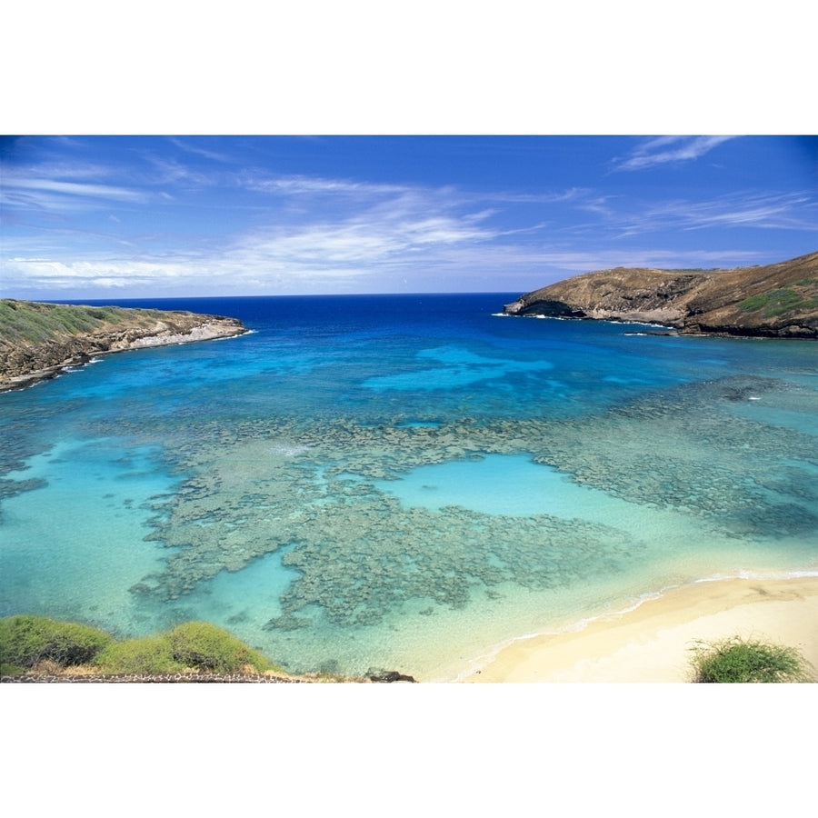 Hawaii Oahu Hanauma Bay State Park View From Above Looking Into Coral Waters Poster Print Image 1