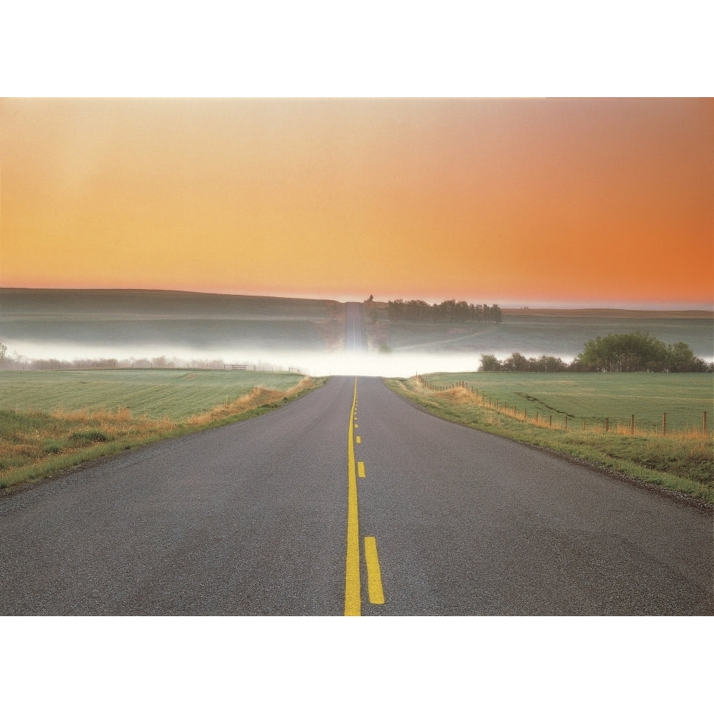 Fl5515 Darwin Wiggett; Paved Road Through The Countryside Fog Ahead Poster Print Image 1