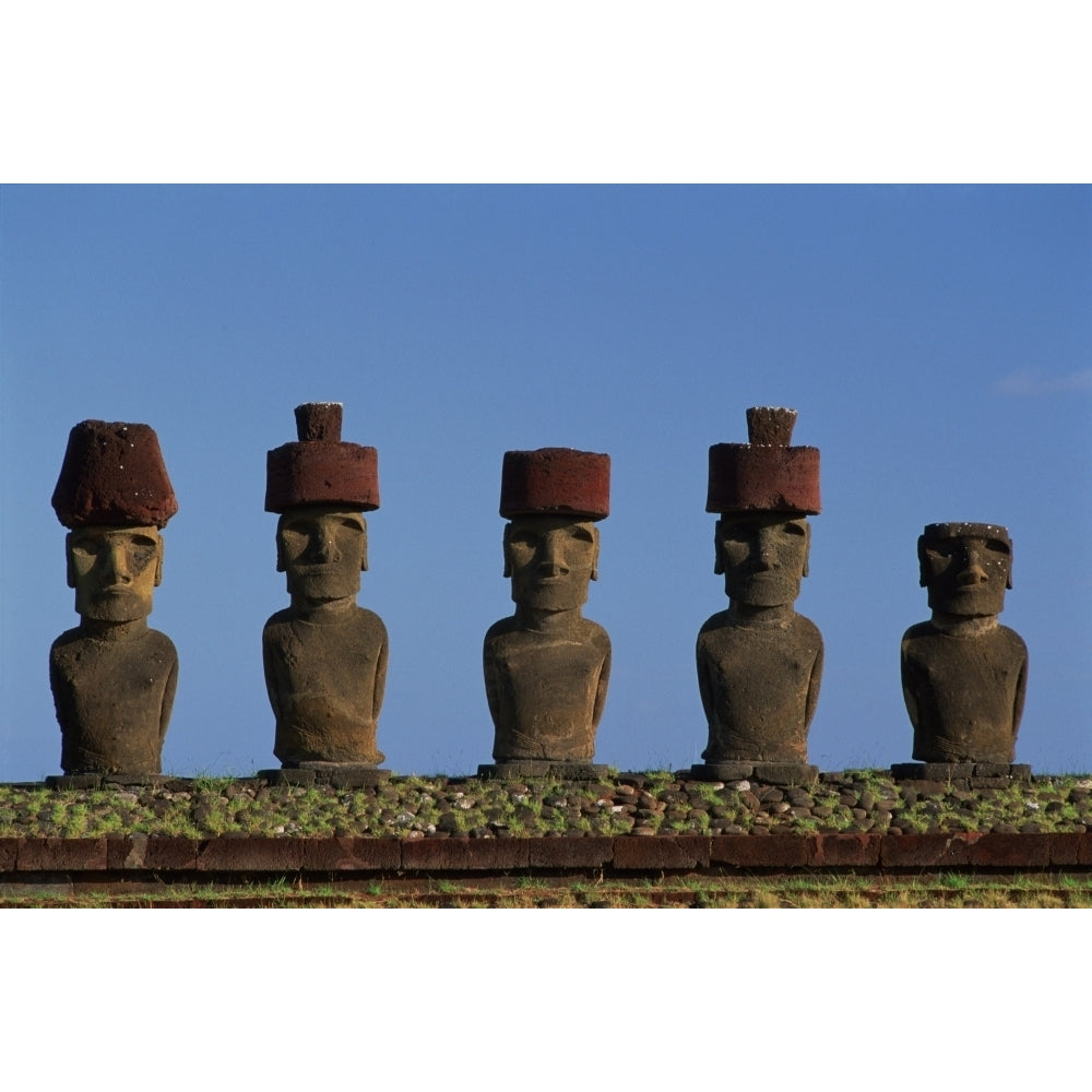 Fv3515 Dave Nunuk; Statues Moai At Ahu Ature Huki Easter Island Chile Poster Print Image 1