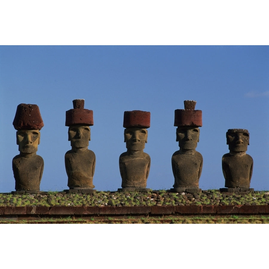 Fv3515 Dave Nunuk; Statues Moai At Ahu Ature Huki Easter Island Chile Poster Print Image 1