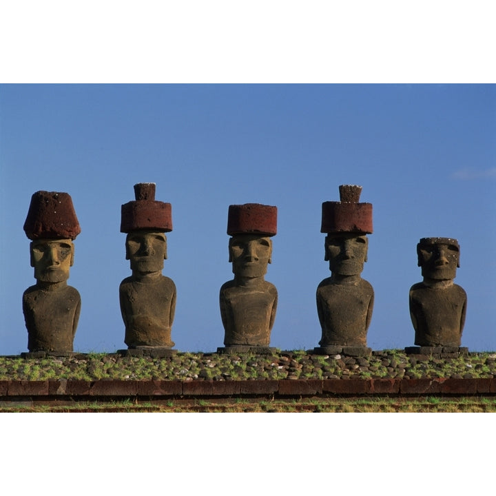 Fv3515 Dave Nunuk; Statues Moai At Ahu Ature Huki Easter Island Chile Poster Print Image 2