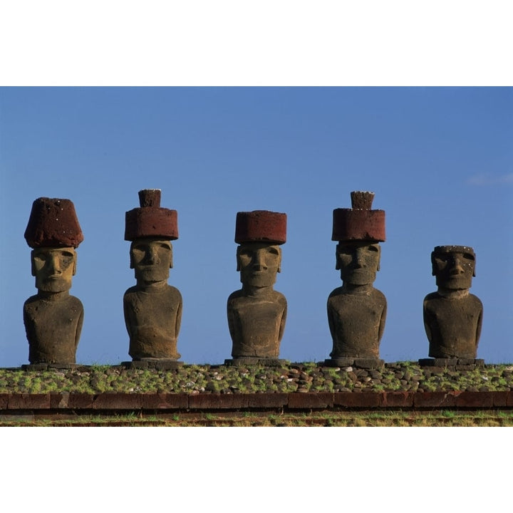 Fv3515 Dave Nunuk; Statues Moai At Ahu Ature Huki Easter Island Chile Poster Print Image 1