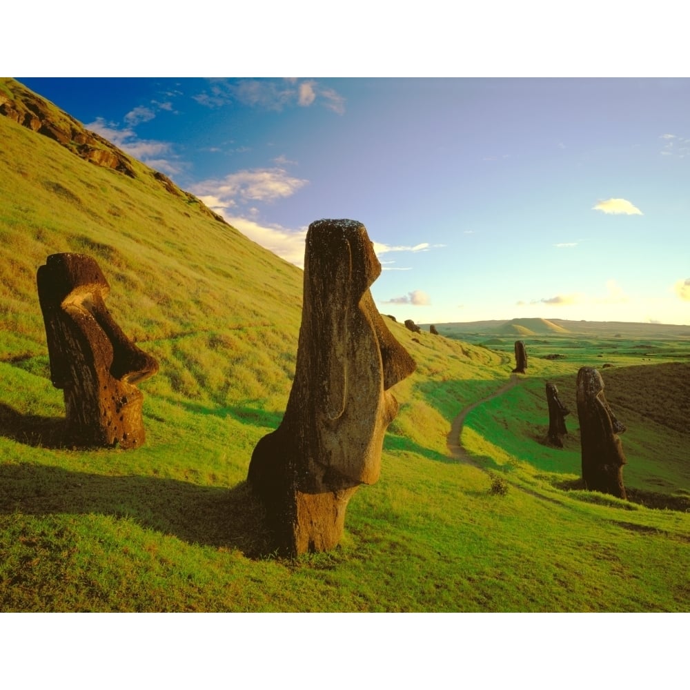 Fv1069 Dave Nunuk; Profile Of Head Monuments At Dusk At Easter Island Chile Moai At Rano Raraku Print Image 1