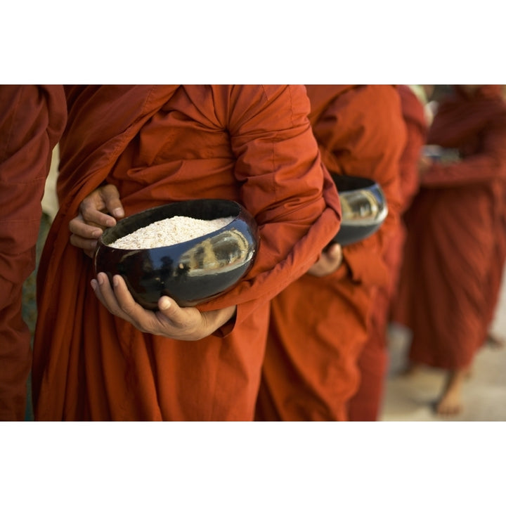 Monks With Rice Bowls Inle Lake Myanmar Poster Print Image 1