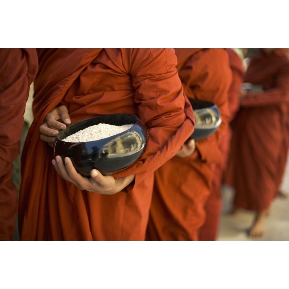 Monks With Rice Bowls Inle Lake Myanmar Poster Print Image 1