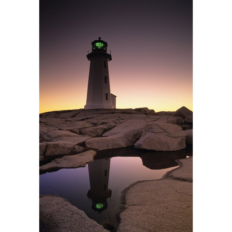 Lighthouse At Dawn Peggys Cove Halifax County Nova Scotia. Poster Print Image 1