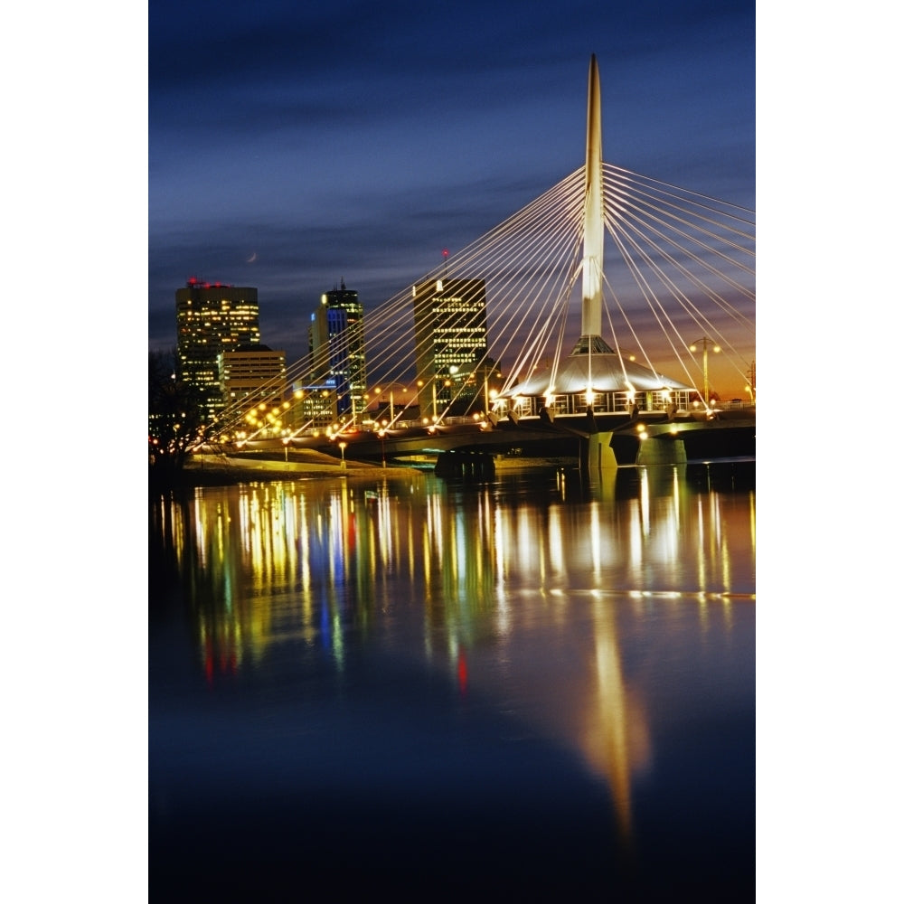 Esplanade Riel Footbridge On Red River And City Skyline At Dusk Winnipeg Manitoba Poster Print Image 1