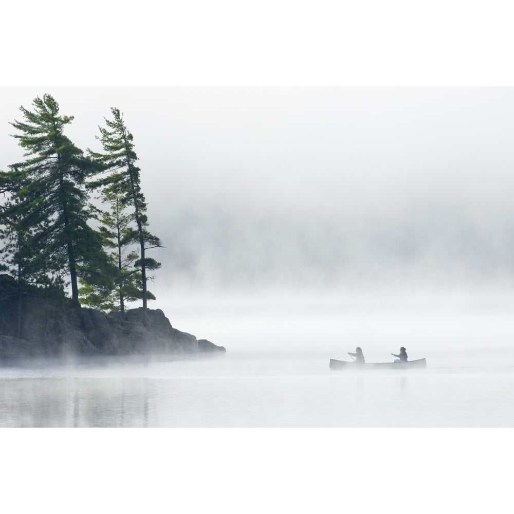 Canoeing Through Fog On Lake Of Two Rivers Algonquin Provincial Park Ontario Poster Print Image 2