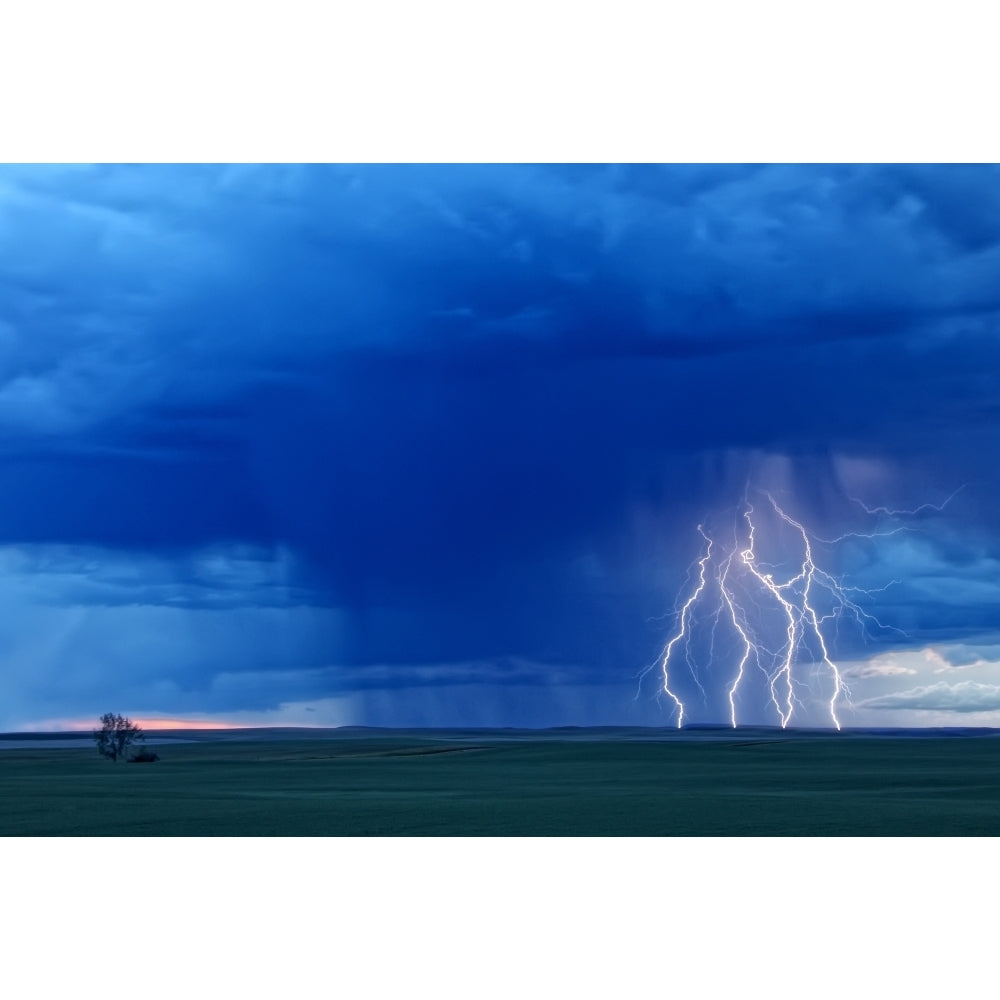 Multiple Lightning Strikes During A Storm Near Val Marie Saskatchewan Poster Print Image 2