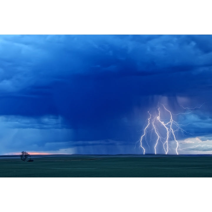 Multiple Lightning Strikes During A Storm Near Val Marie Saskatchewan Poster Print Image 2