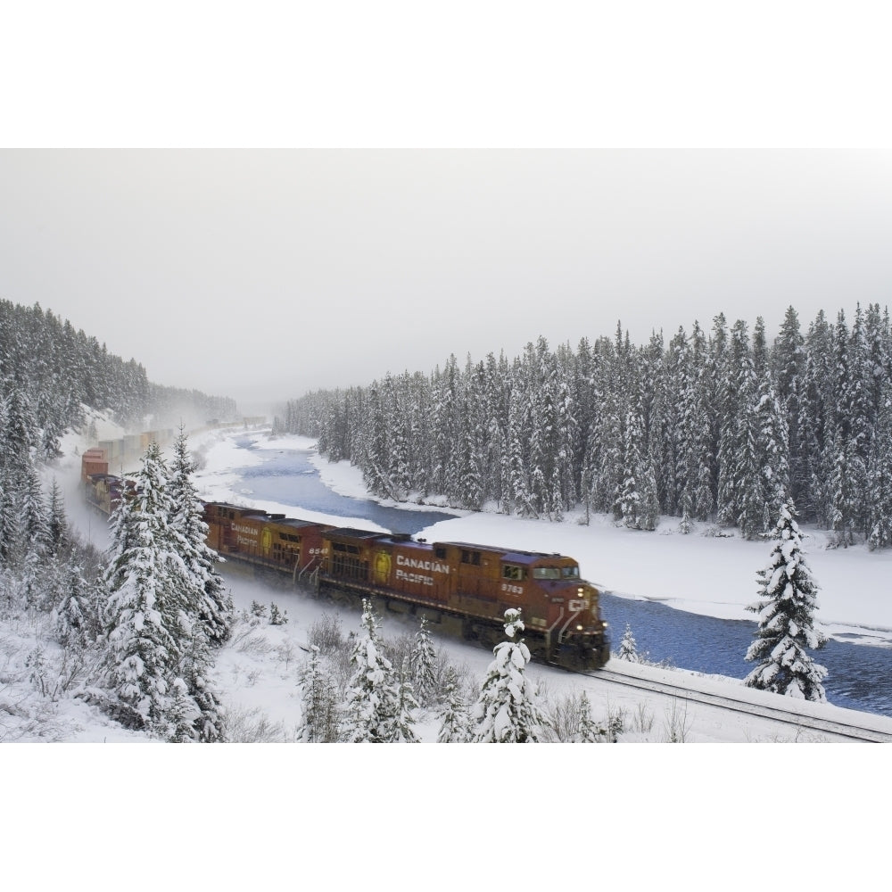 Canadian Pacific Train At Morants Curve Along The Bow River Banff National Park Alberta Poster Print Image 1