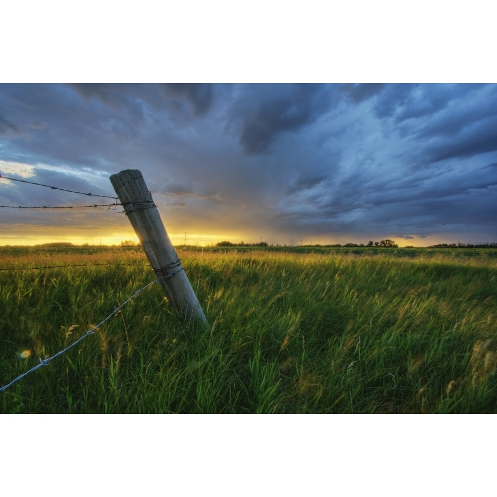 Summer Thunderstorm And Fencepost On A Wheat Farm North Of Edmonton Alberta. Poster Print Image 2