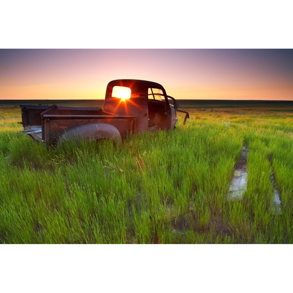 Old Abandoned Pick-Up Truck Sitting In A Field At Sunset Southwestern Saskatchewan Poster Print Image 2