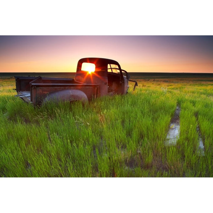 Old Abandoned Pick-Up Truck Sitting In A Field At Sunset Southwestern Saskatchewan Poster Print Image 1