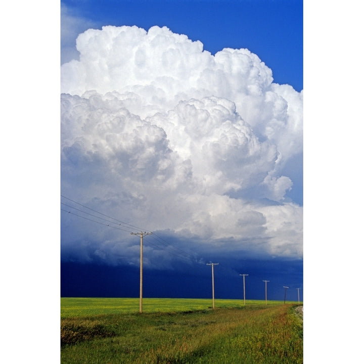 Power Lines With A Cumulonimbus Supercell Cloud Mass Near Bromhead Saskatchewan Poster Print Image 2