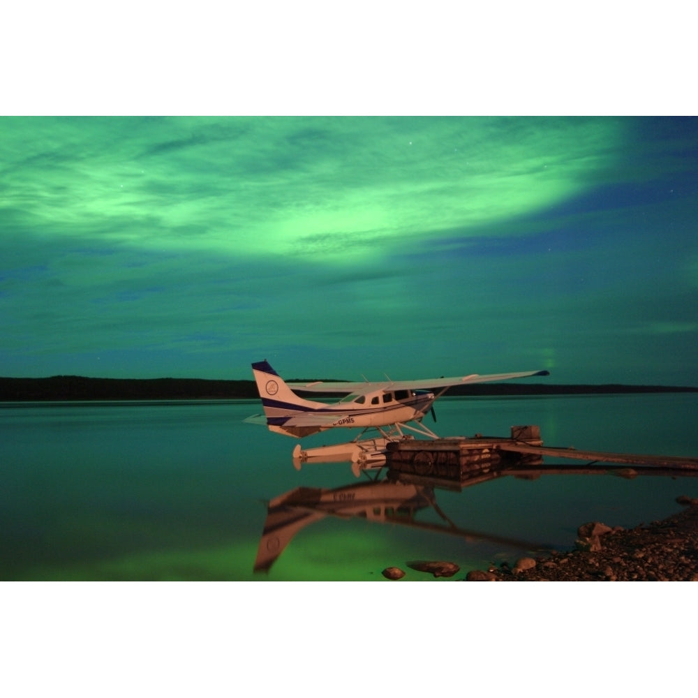 Aurora Borealis Or Northern Lights Over Float Plane And Mackenzie River Fort Simpson Northwest Territories Image 1