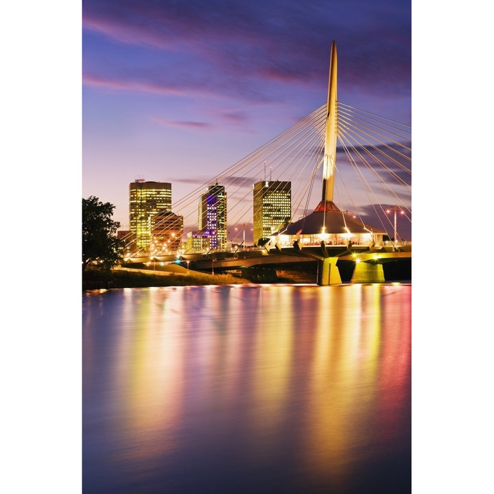 City Skyline Red River And Provencher Bridge At Dusk Winnipeg Manitoba Poster Print Image 1