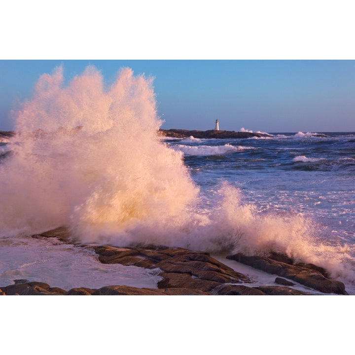 Strong Winds Blow Waves Onto Rocks In Front Of Lighthouse At Peggys Cove Nova Scotia Poster Print Image 2