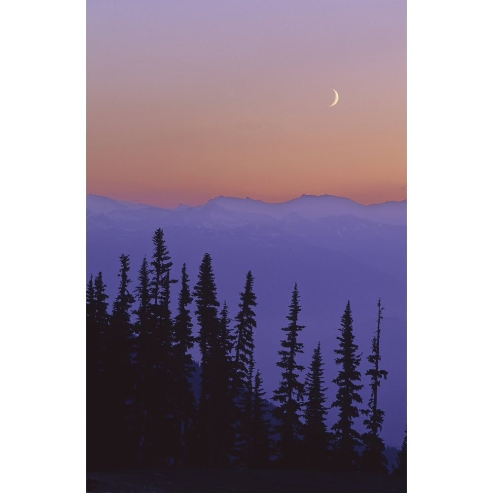 Crescent Moon Rises In Sunset Over Mountains Whistler Bc Canada Poster Print Image 2