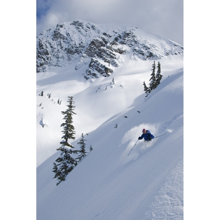 Skier Hitting Powder Below Nak Peak Thar Basin Cascade Mountains British Columbia Poster Print Image 1