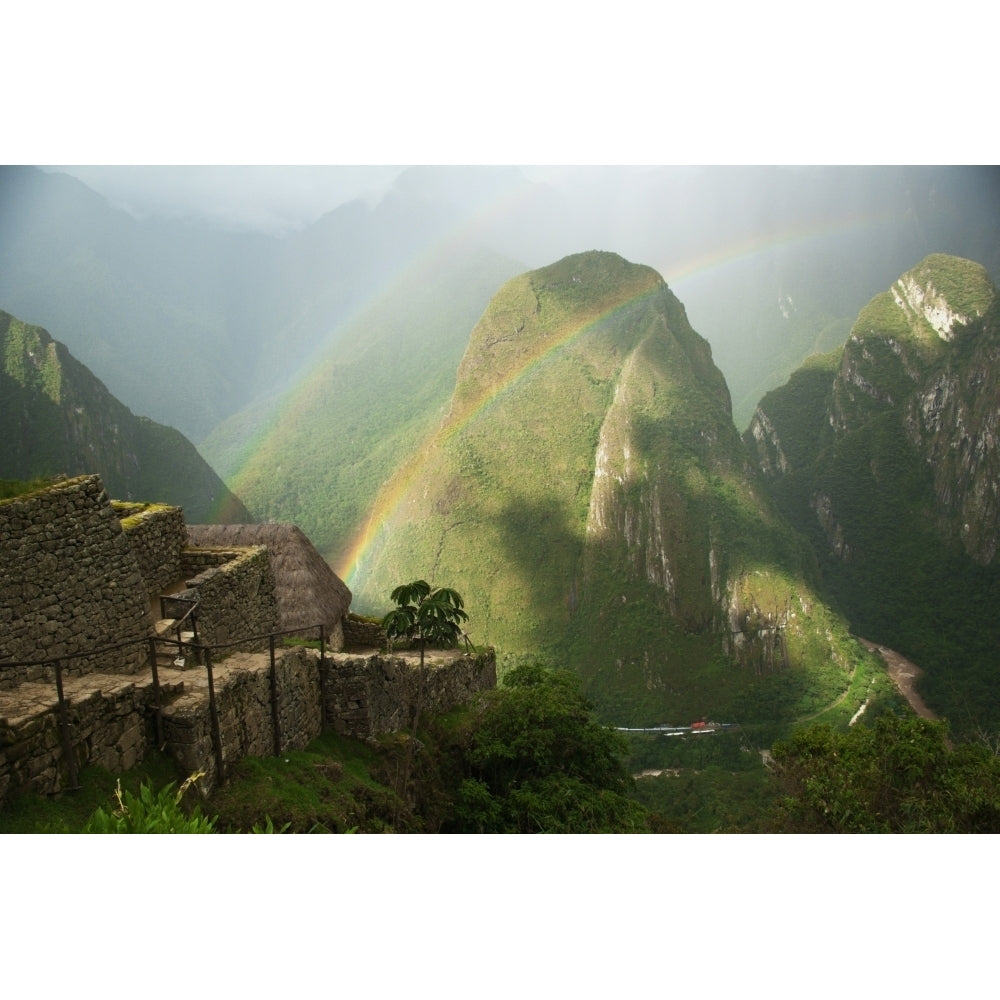 Mountain And Train Below Along Urubamba River Machu Picchu Peru Poster Print Image 1