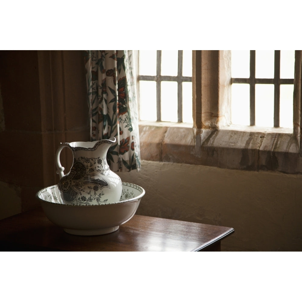 A Pitcher And Basin Sit On The Table Beside A Window; Lindisfarne Northumberland England Poster Print Image 2