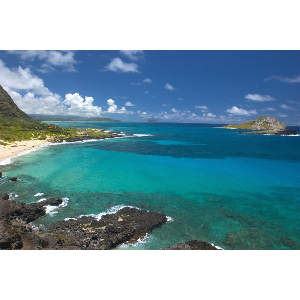 Hawaii Oahu View from Makapuu clear ocean water rabbit island dramatic sky Poster Print Image 1