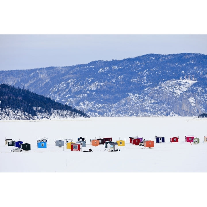 Ice Fishing Huts On Saguenay River; Saguenay Lac-Saint-Jean Quebec Canada Poster Print Image 1