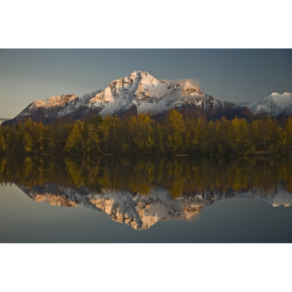 Scenic View Of Pioneer Peak Reflecting In Echo Lake At Sunset Southcentral Alaska Poster Print Image 2