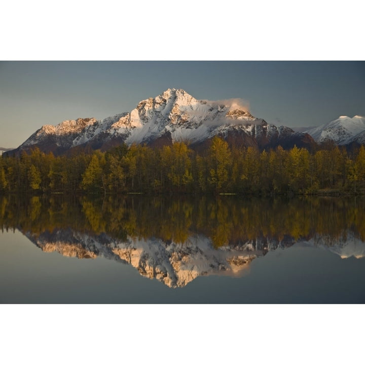 Scenic View Of Pioneer Peak Reflecting In Echo Lake At Sunset Southcentral Alaska Poster Print Image 1