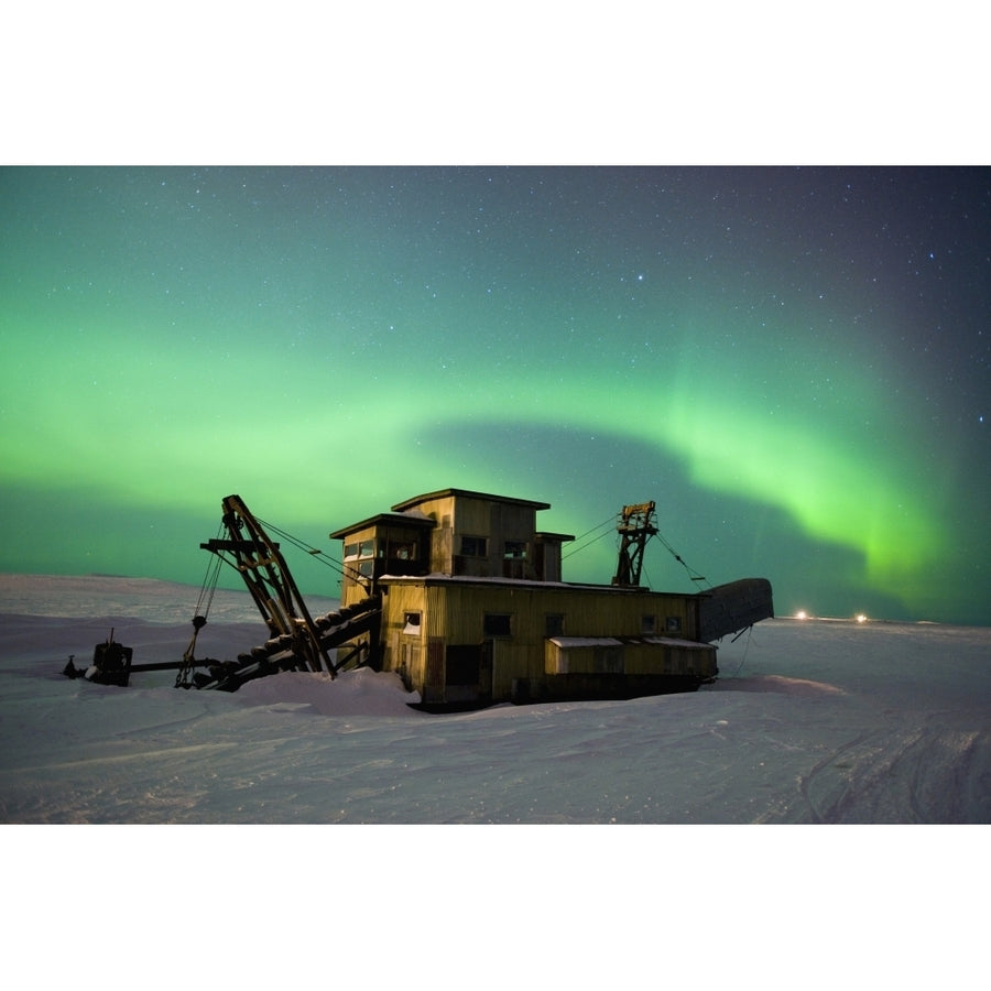 Green Northern Lights Dance Over A Historical Gold Dredge Near Nome Alaska Poster Print Image 1