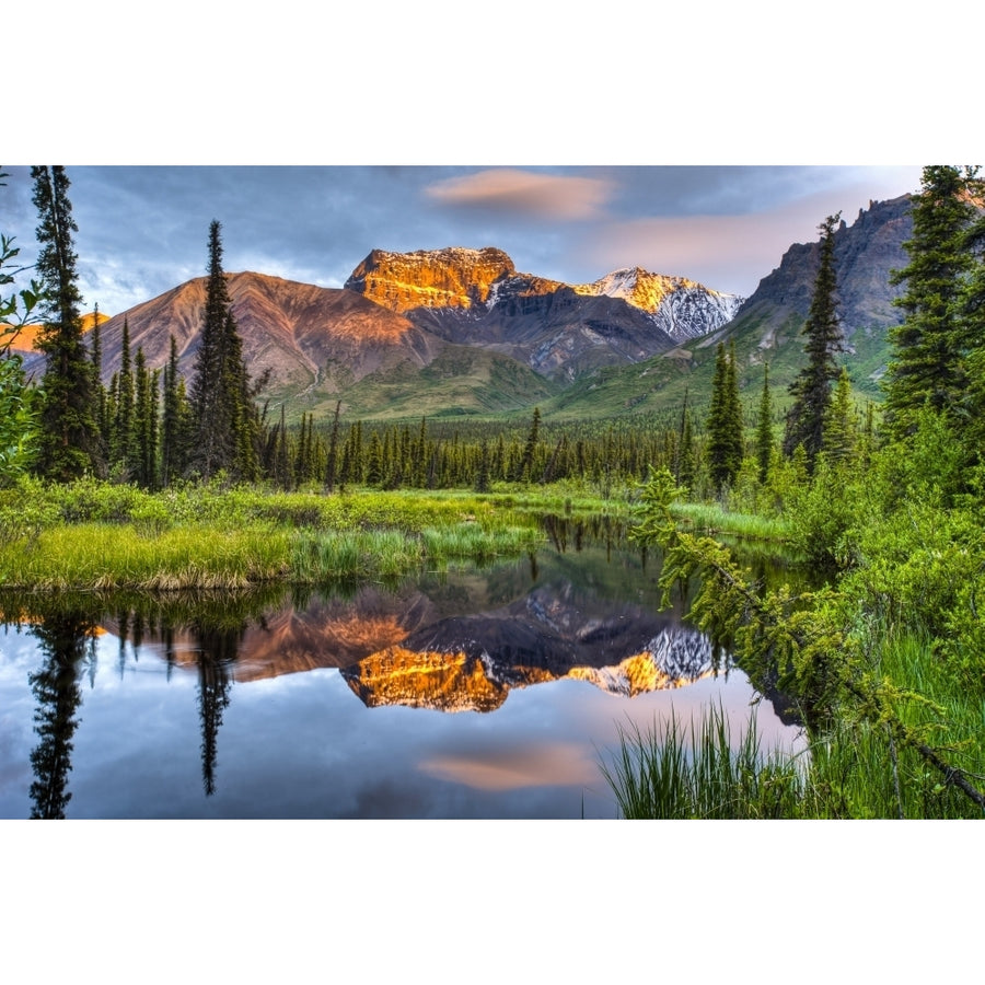 Reflection Of Skookum Volcano In A Pond Near Nabesna Road At Sunset In Wrangell St. Ellias National Park Southcentral Image 1