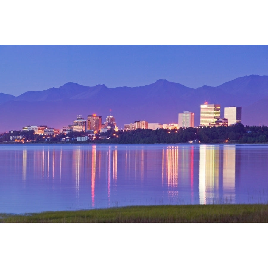 View Of Downtown Anchorage Skyline Across Knik Arm W/Reflection Sunset Southcentral Alaska Summer Print Image 1