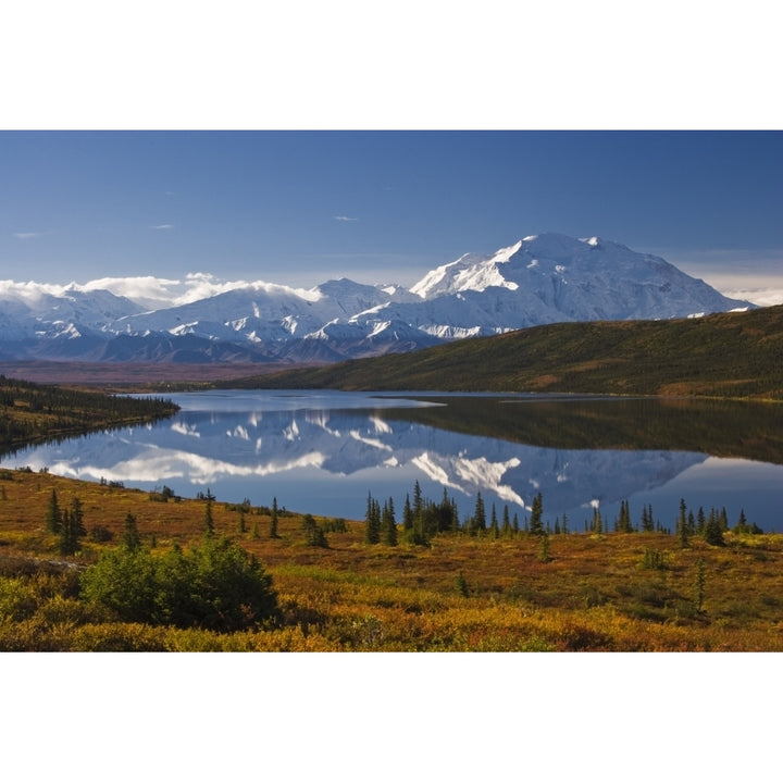 Scenic View Of Mt. Mckinley From Wonder Lake Denali National Park Interior Alaska Autumn Poster Print Image 1