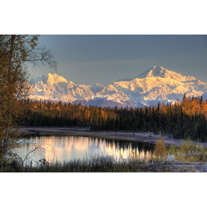 View Of Southside Mount Mckinley And Mount Hunter At Sunrise With Small Lake In Image 1