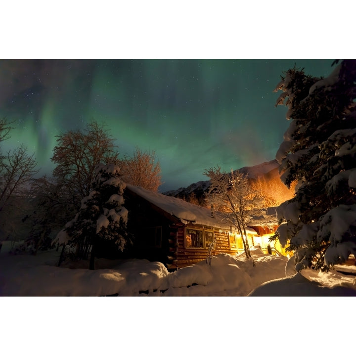 Aurora Borealis Over The Eagle River Nature Center And Chugach Mountains Southcentral Alaska Winter Image 1