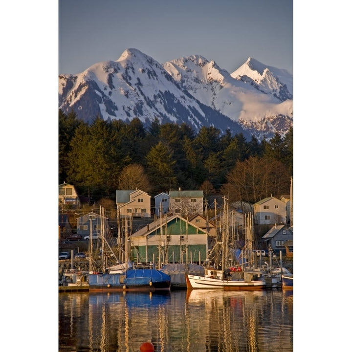 Downtown Sitka And And Small Boat Harbor With Arrowhead Peak In The Background Southeast Alaska Poster Print Image 1