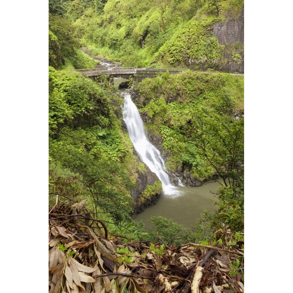 Hawaii Maui Hana Wailua Falls beaneath a bridge along the road to Hana. Poster Print Image 2