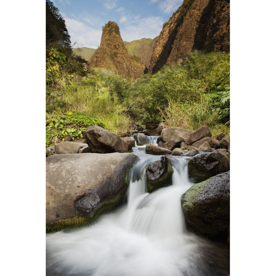 Hawaii Maui Iao River Valley waterfall. Poster Print Image 1