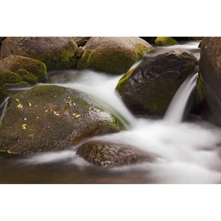 Hawaii Maui Iao River Valley water in motion over rocks. Poster Print Image 1