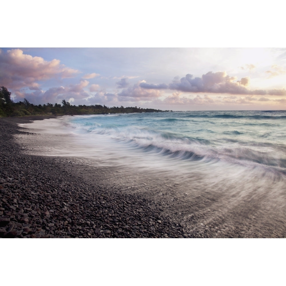 Hawaii Maui Hana Dramatic seascape of Hanas black sand beach. Poster Print Image 1