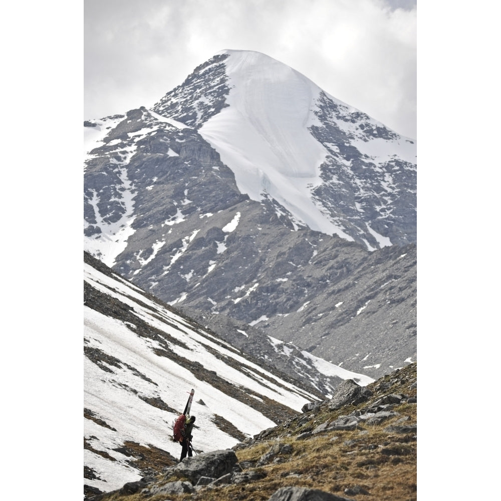 Backcountry Skier Hikes With Pack And Skis Up The Katak Creek Valley Brooks Range Anwr Arctic Alaska Summer Poster P Image 1