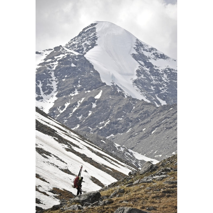 Backcountry Skier Hikes With Pack And Skis Up The Katak Creek Valley Brooks Range Anwr Arctic Alaska Summer Poster P Image 2