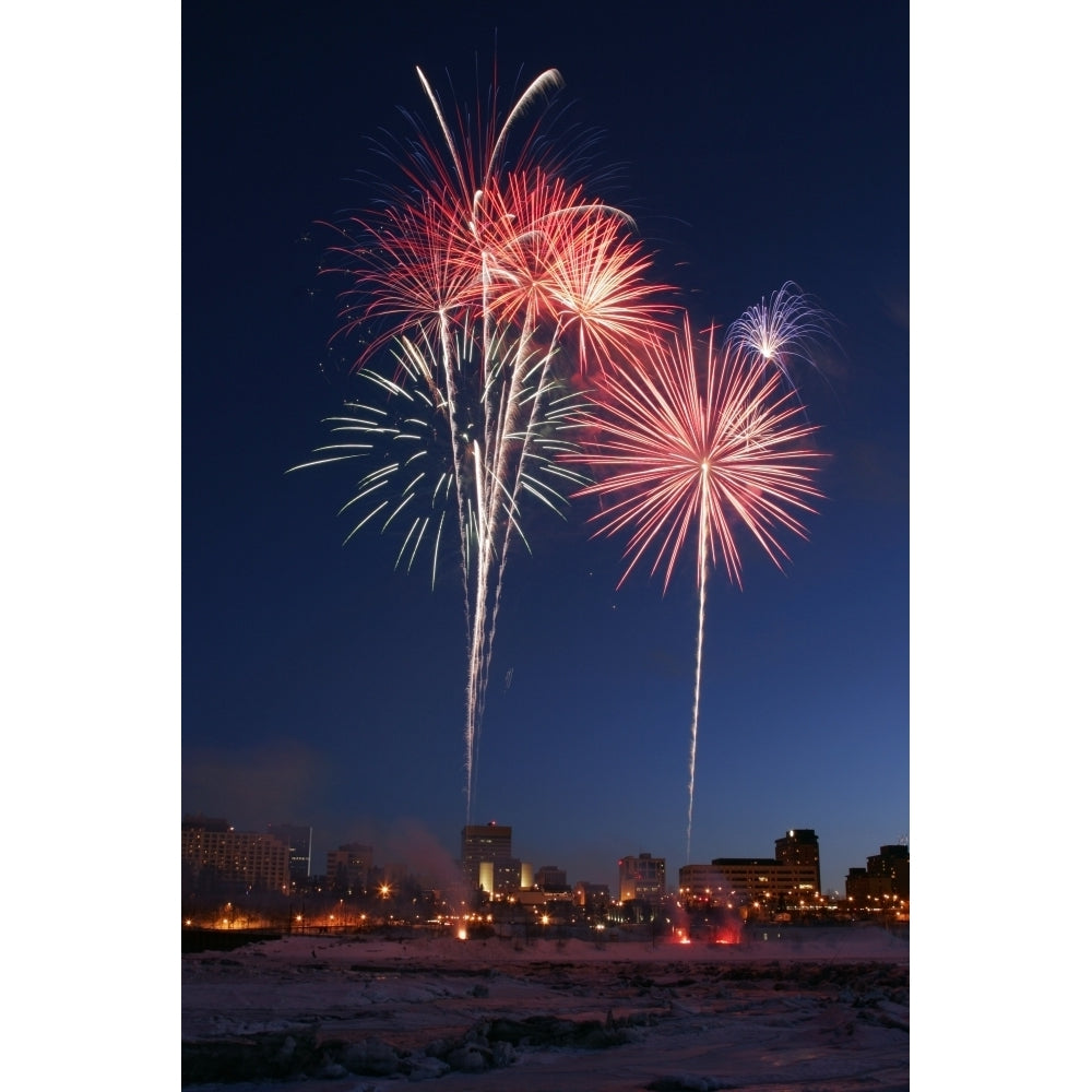 faux Rondy Fireworks Over Anchorage Southcentral Alaska Winter Poster Print Image 2