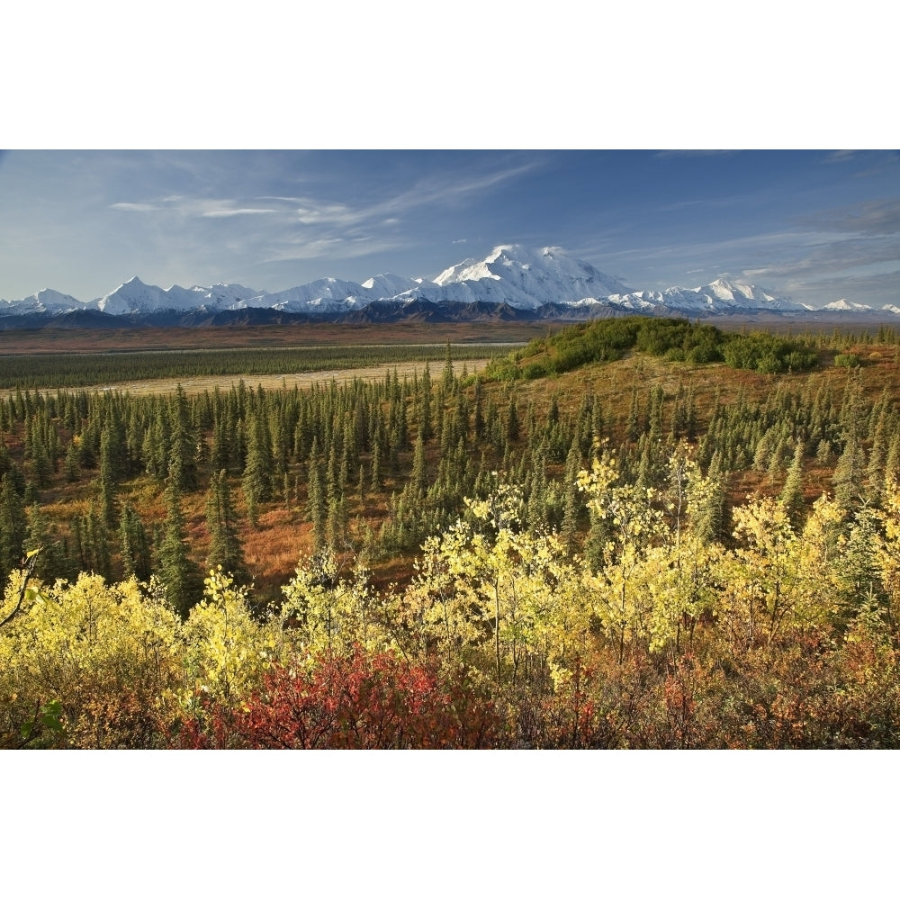 Scenic View Of Mt Mckinley And The Alaska Range With Taiga And Fall Colors In The Foreground Near Wonder Lake In Denali Image 1